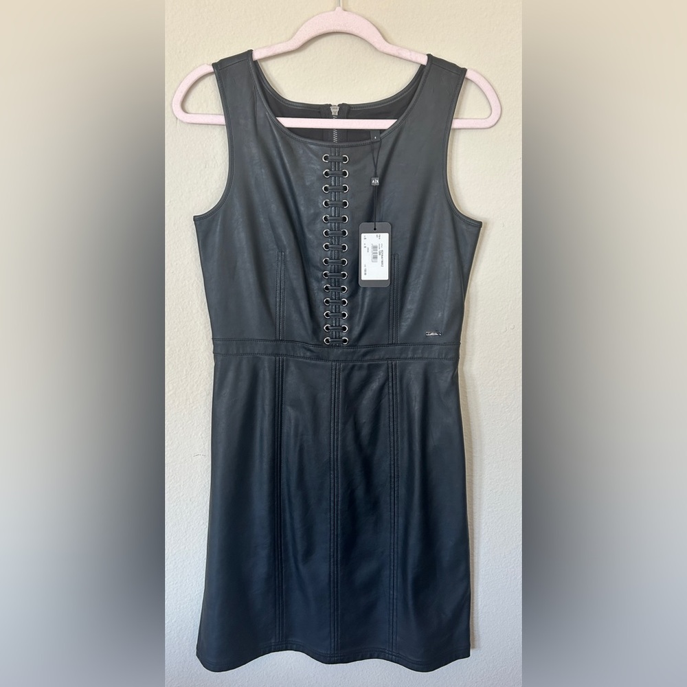 Armani Exchange Black Lace-Up Mini Dress